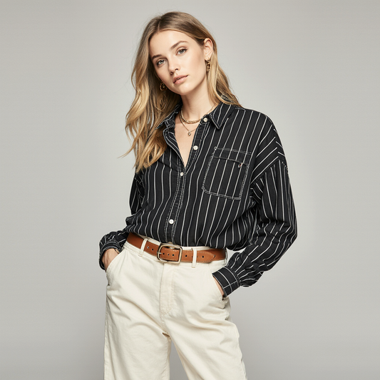 Camisa Negra de Rayas para Mujer